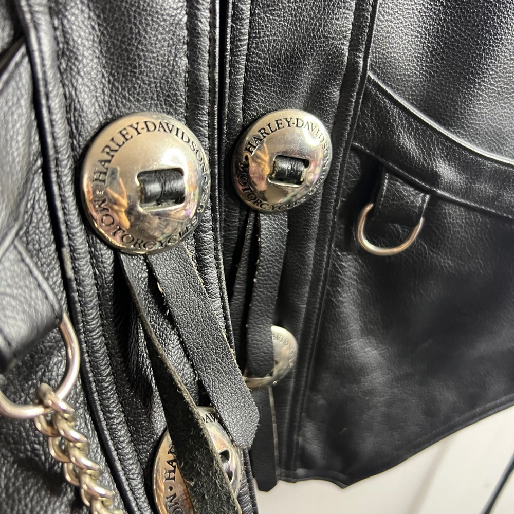 Harley Davidson Leather MotorCycle Vest‎ Patches Black L Lined Side Laces - Picture 6 of 8